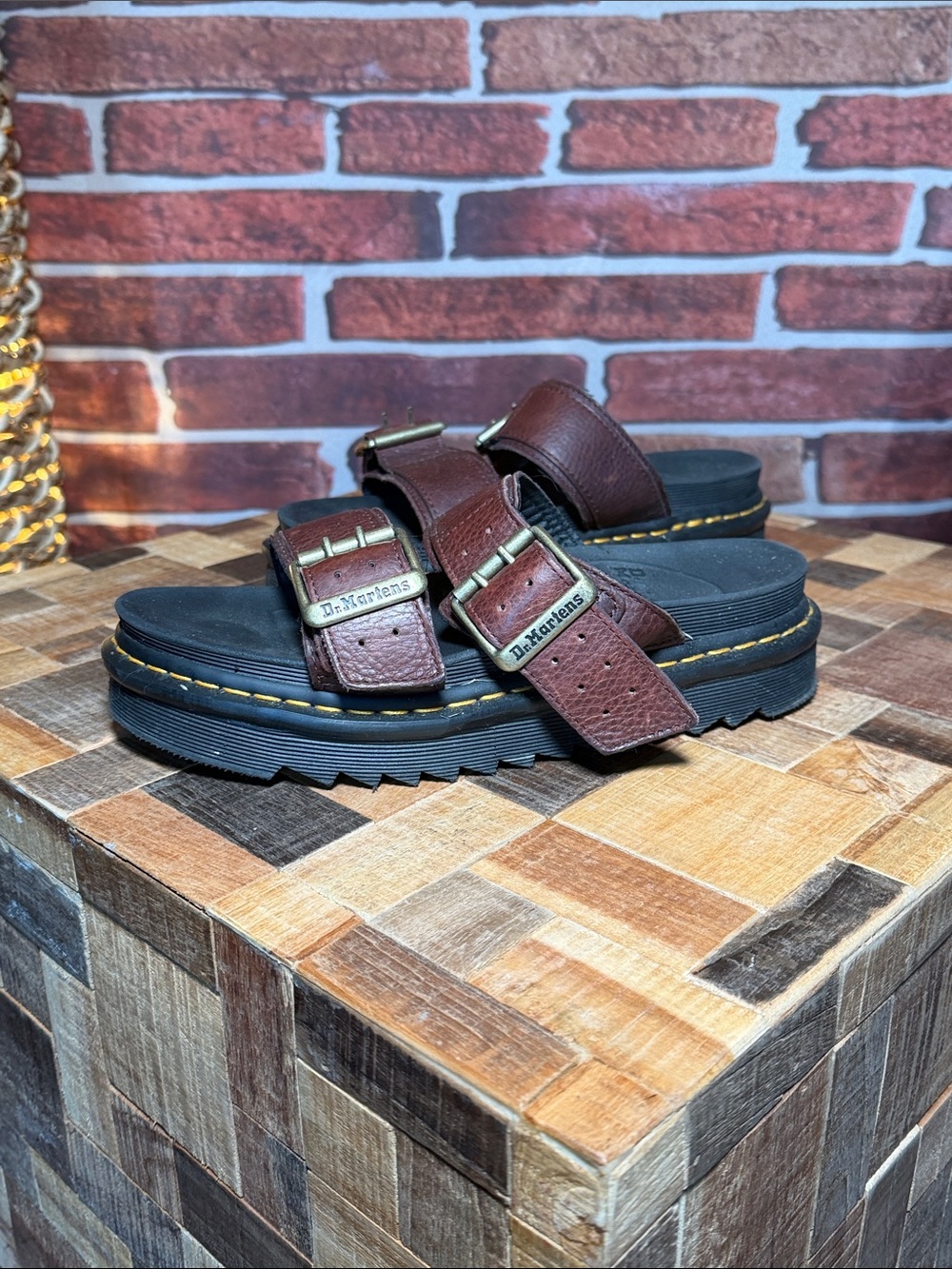 👞 Dr. Martens Double-Strap Slides – Oxblood Brown – Sz 9W 8M 41 EU
